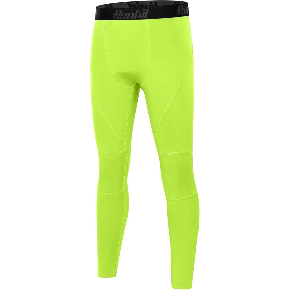 image:imageRunhit Boys Compression Leggings Youth Athletic Tights Basketball Compression Pants Boys Base Layer Pants Sports LeggingNeon Yellow