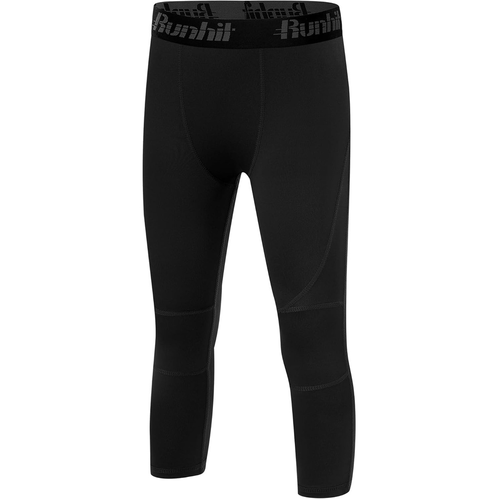 image:imageRunhit Boys Compression Pants 34 Youth Athletic Leggings Capris Tights Sports Base Layer for Basketball Football BaseballBlack