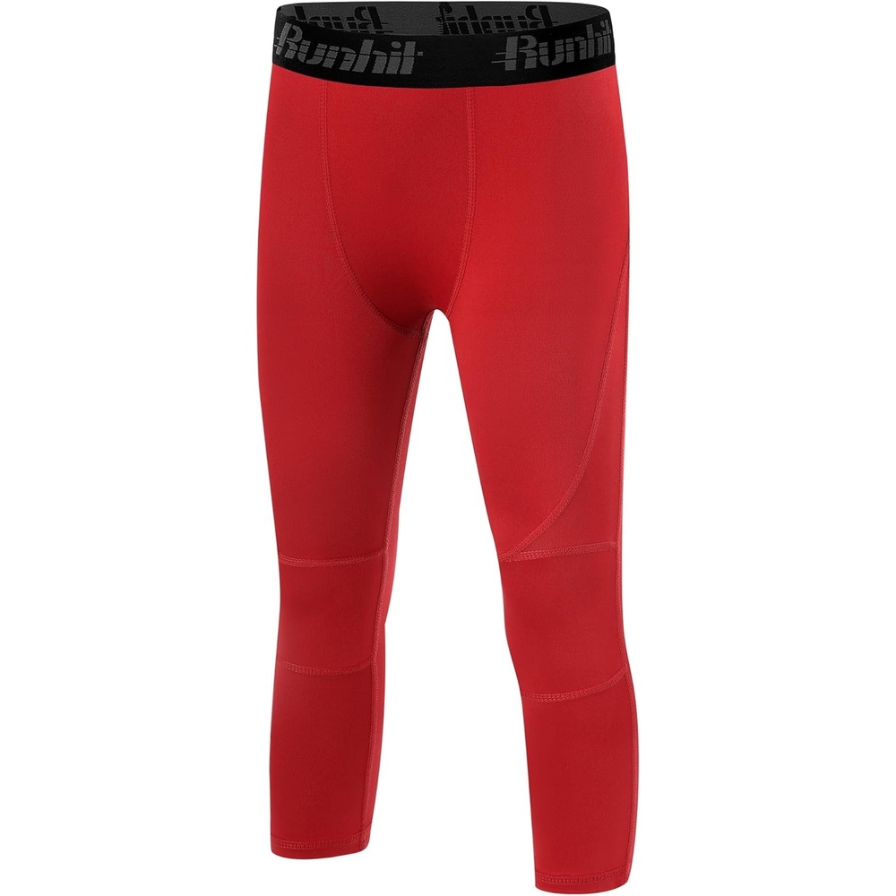 image:imageRunhit Boys Compression Pants 34 Youth Athletic Leggings Capris Tights Sports Base Layer for Basketball Football BaseballRed