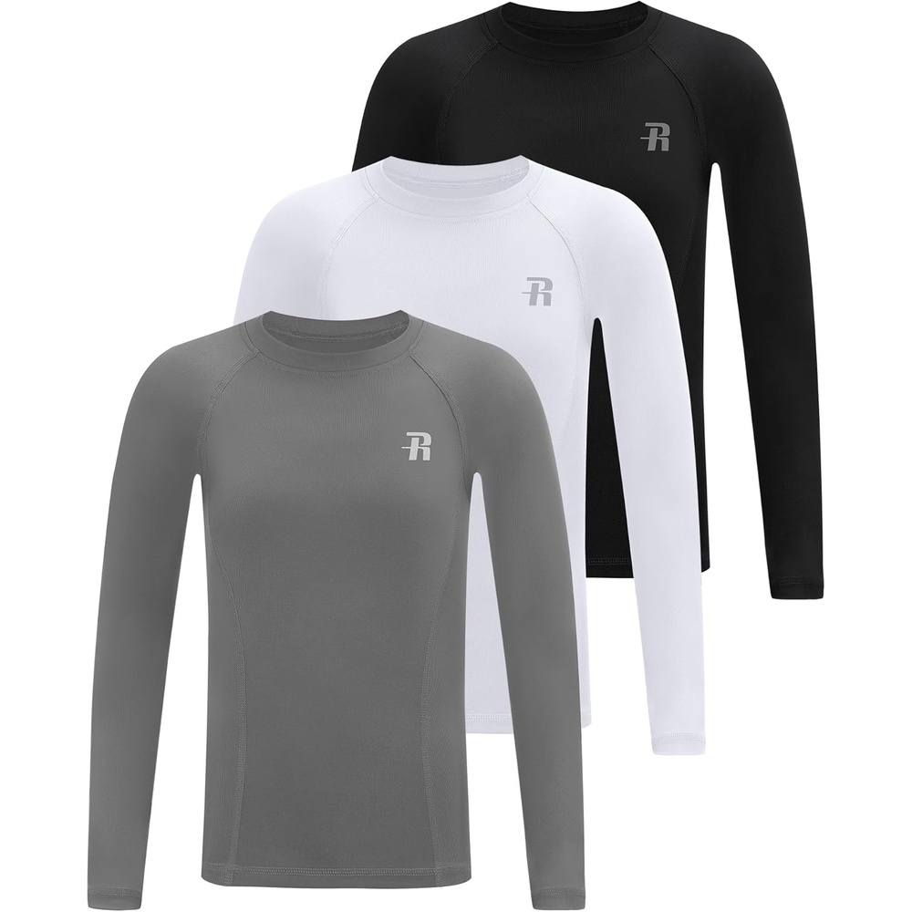 image:imageRunhit Boys Compression Shirt Kids Long Sleeve Athletic Undershirt Youth Quick Dry Base Layer for Football BaseballBlackWhiteGray
