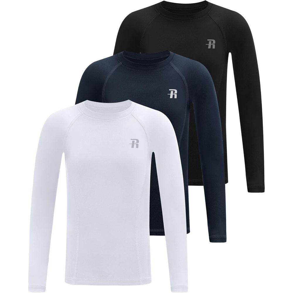 image:imageRunhit Boys Compression Shirt Kids Long Sleeve Athletic Undershirt Youth Quick Dry Base Layer for Football BaseballBlackWhiteNavy