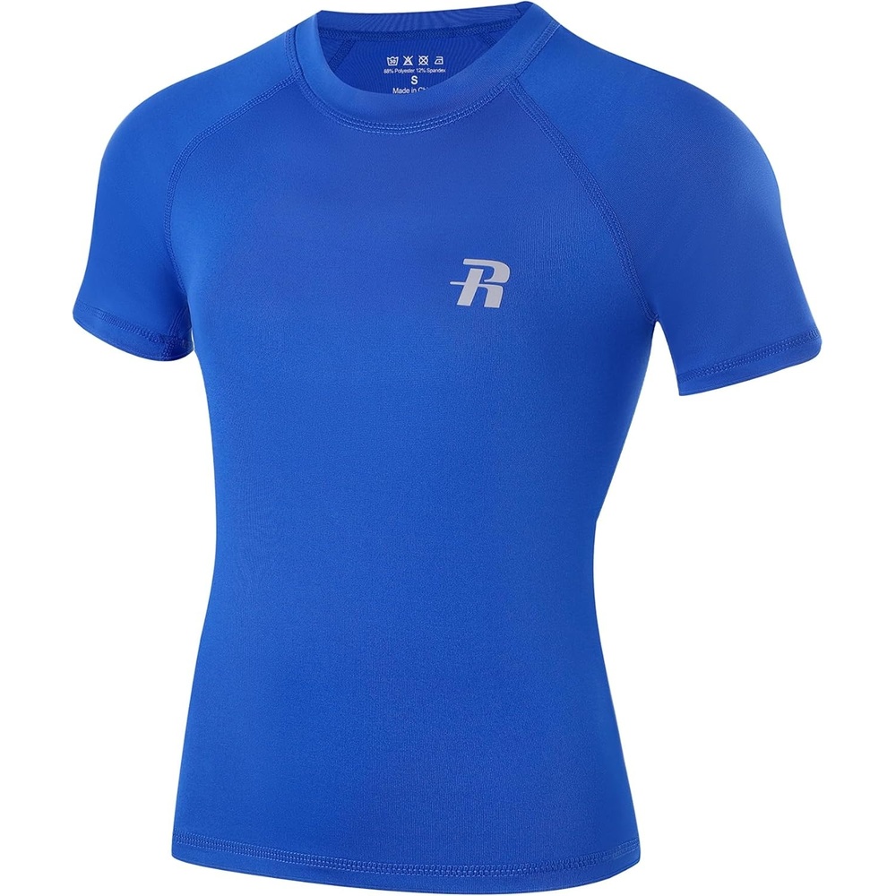 image:imageRunhit Boys Compression Shirt Short Sleeve Youth Basketball Undershirt Kids Quick Dry Athletic Base Layer TShirt1 Pack Blue