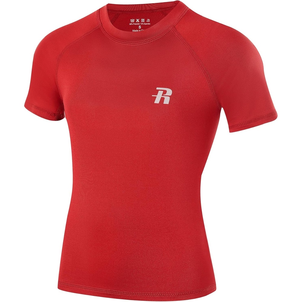 image:imageRunhit Boys Compression Shirt Short Sleeve Youth Basketball Undershirt Kids Quick Dry Athletic Base Layer TShirt1 Pack Red