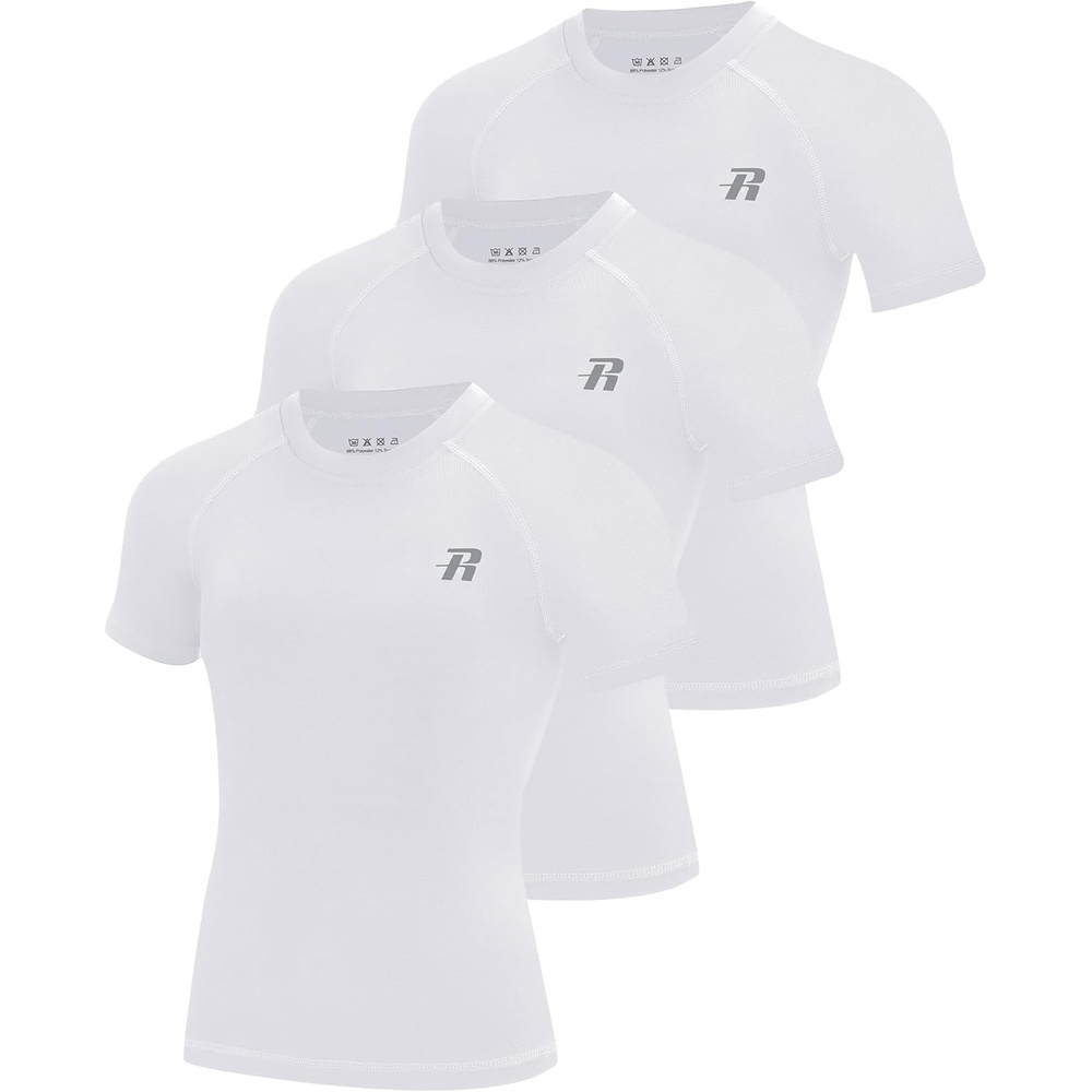 image:imageRunhit Boys Compression Shirt Short Sleeve Youth Basketball Undershirt Kids Quick Dry Athletic Base Layer TShirt3 Pack Whitewhitewhite