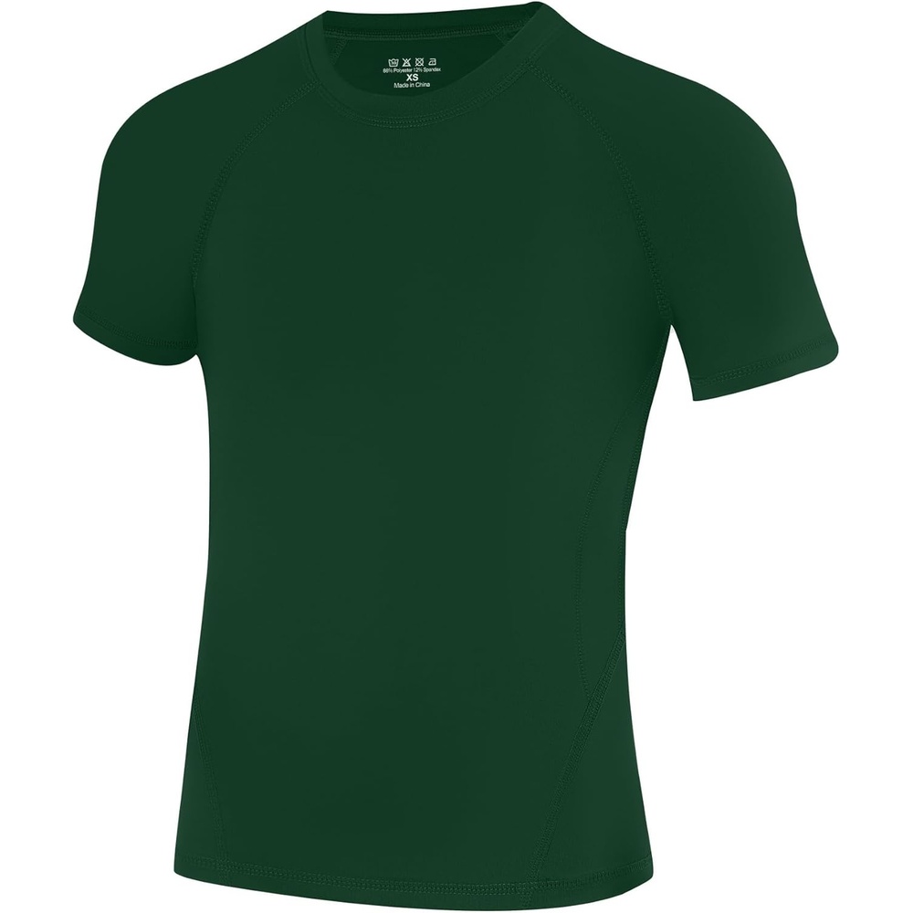 image:imageRunhit Boys Compression Shirt Short Sleeve Youth Football Basketball Undershirt Kids Athletic Quick Dry Base Layer TShirtDark Green