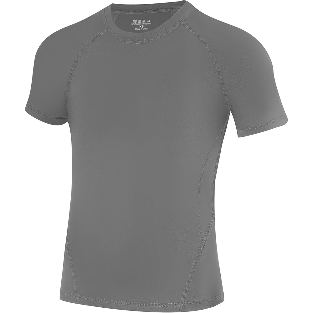 image:imageRunhit Boys Compression Shirt Short Sleeve Youth Football Basketball Undershirt Kids Athletic Quick Dry Base Layer TShirtGray