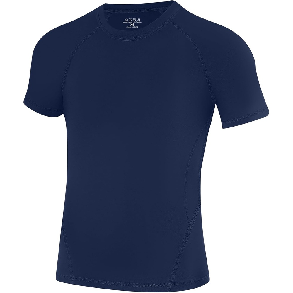 image:imageRunhit Boys Compression Shirt Short Sleeve Youth Football Basketball Undershirt Kids Athletic Quick Dry Base Layer TShirtNavy Blue