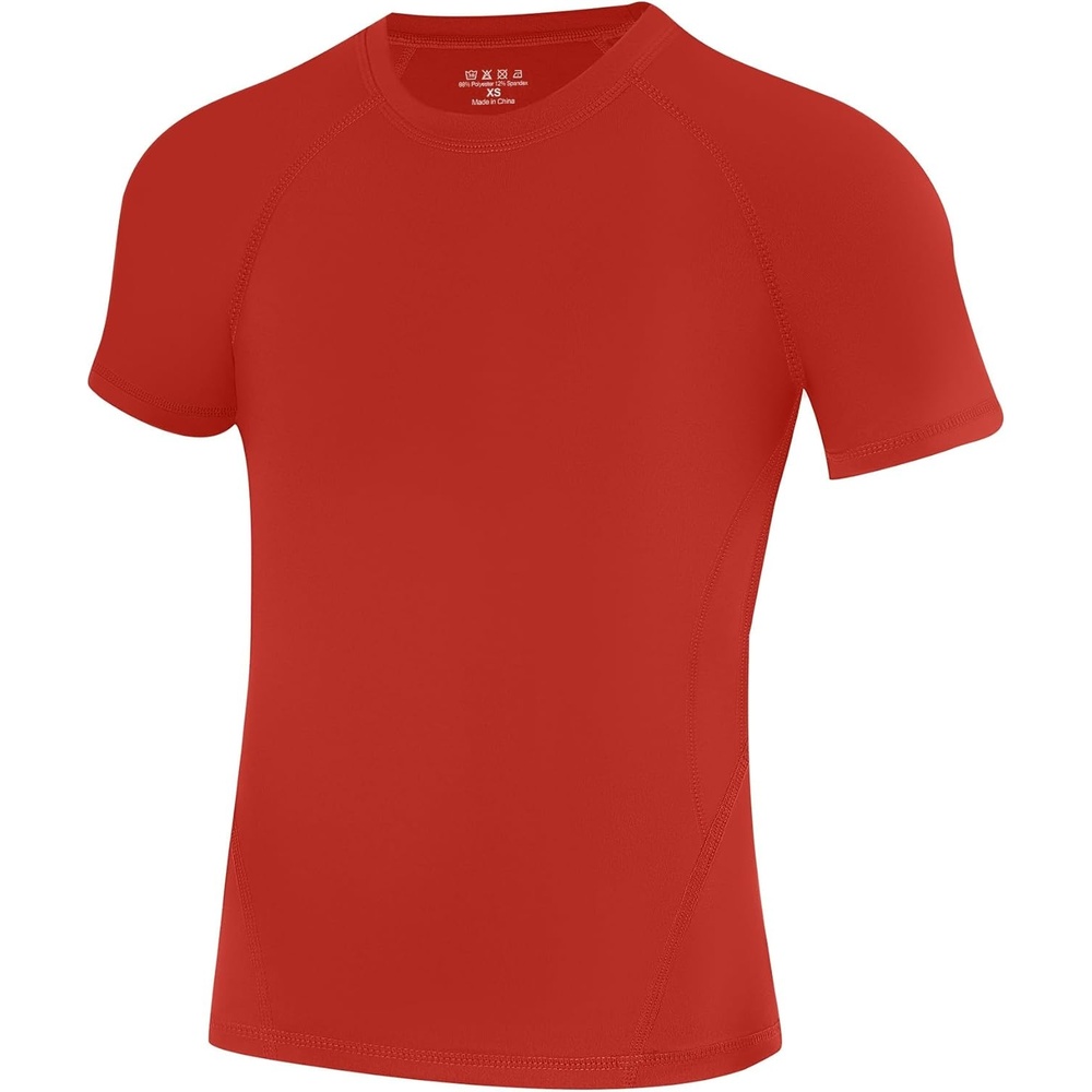 image:imageRunhit Boys Compression Shirt Short Sleeve Youth Football Basketball Undershirt Kids Athletic Quick Dry Base Layer TShirtRed