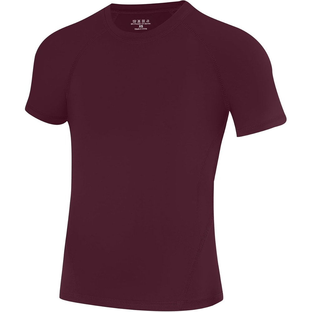image:imageRunhit Boys Compression Shirt Short Sleeve Youth Football Basketball Undershirt Kids Athletic Quick Dry Base Layer TShirtWine Red