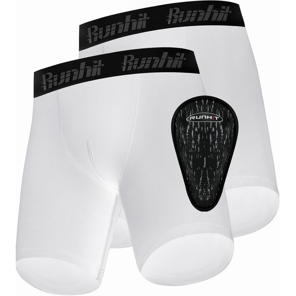 image:imageRunhit Boys Cup Underwear for Baseball Football Youth Compression Shorts with Soft Protective Athletic Cup Boxer Brief2 Pack White