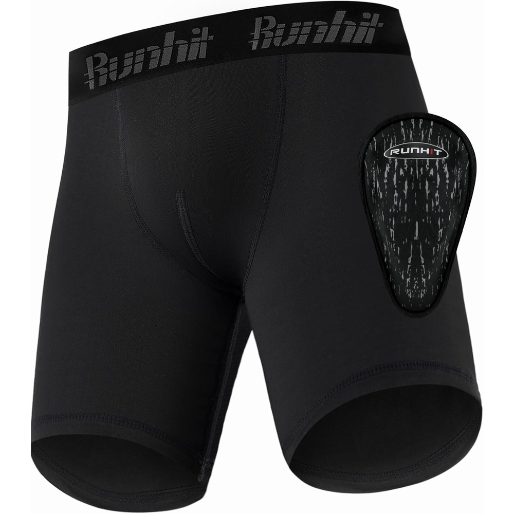 image:imageRunhit Boys Cup Underwear for Baseball Football Youth Compression Shorts with Soft Protective Athletic Cup Boxer BriefBlack