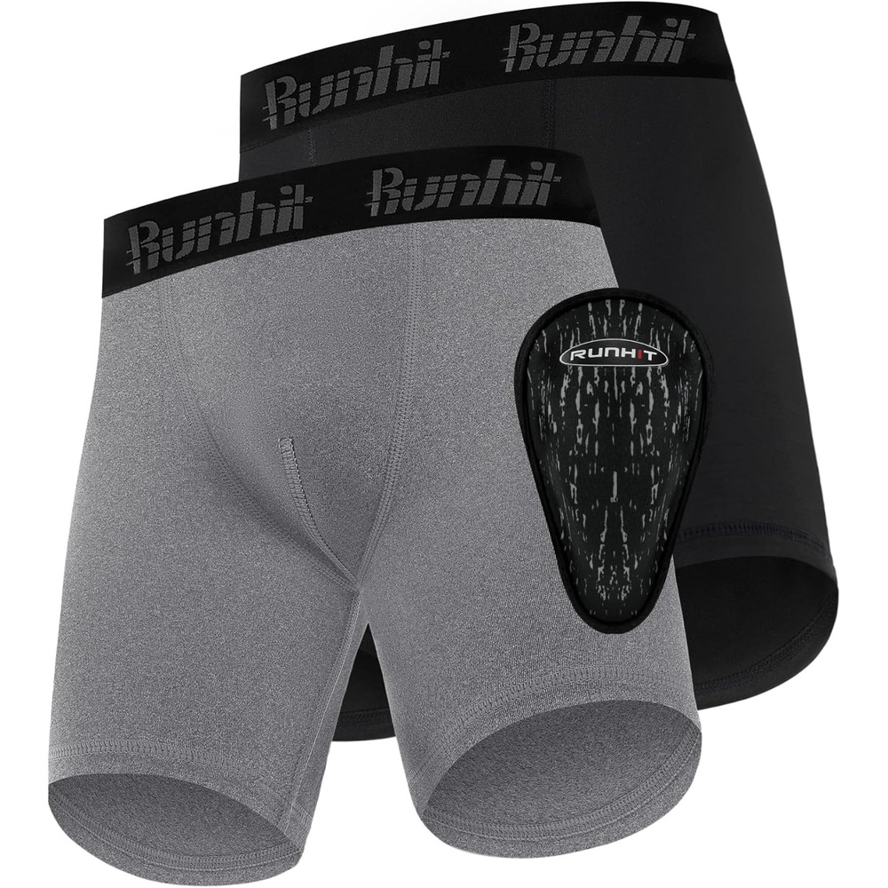 image:imageRunhit Boys Cup Underwear for Baseball Football Youth Compression Shorts with Soft Protective Athletic Cup Boxer BriefBlackmedium Gray