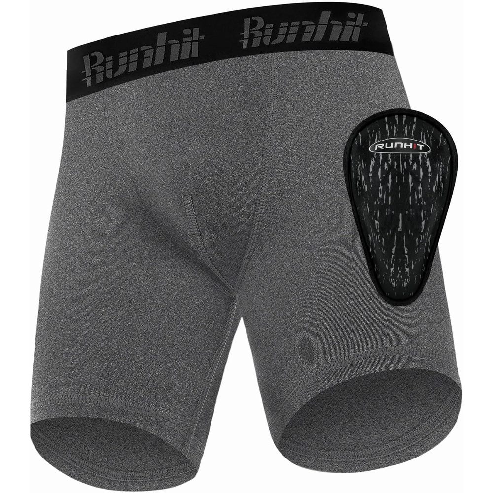 image:imageRunhit Boys Cup Underwear for Baseball Football Youth Compression Shorts with Soft Protective Athletic Cup Boxer BriefDark Gray