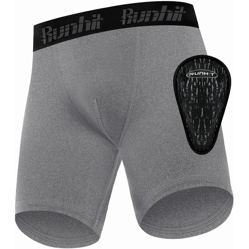 image:imageRunhit Boys Cup Underwear for Baseball Football Youth Compression Shorts with Soft Protective Athletic Cup Boxer BriefMedium Gray