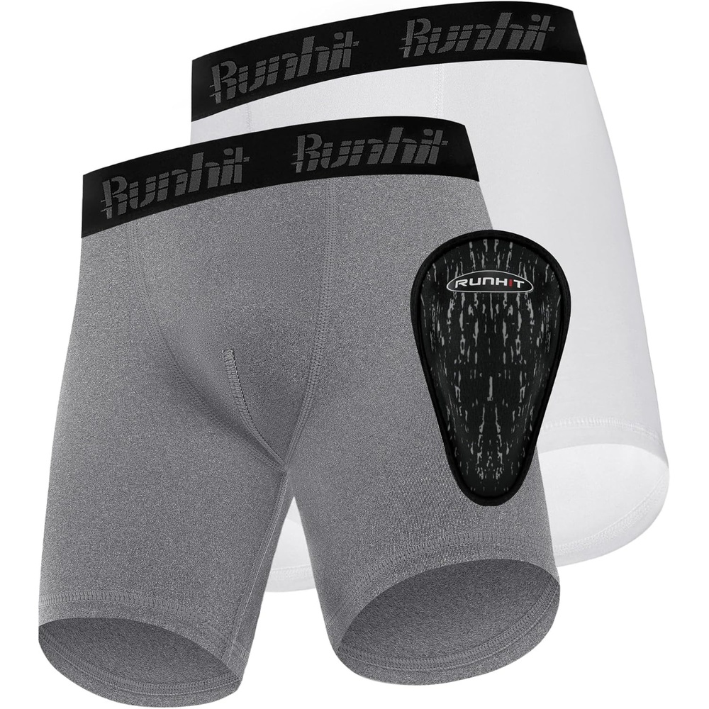 image:imageRunhit Boys Cup Underwear for Baseball Football Youth Compression Shorts with Soft Protective Athletic Cup Boxer BriefWhitemedium Gray
