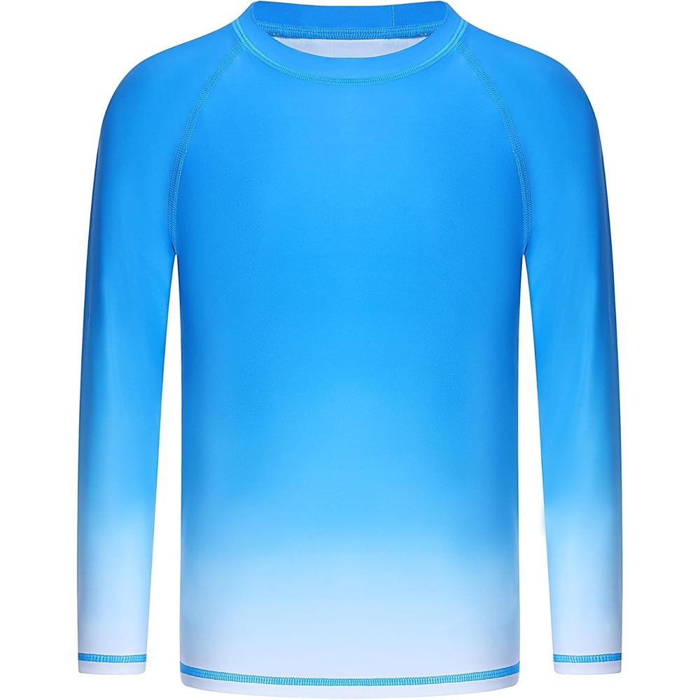 image:imageRunhit Boys Gradient Rash Guard Swim Shirt Long Sleeve Kids UPF 50 Sun Protection UV Water Shirts SPF Quick Dry RashguardDark Bluewhite