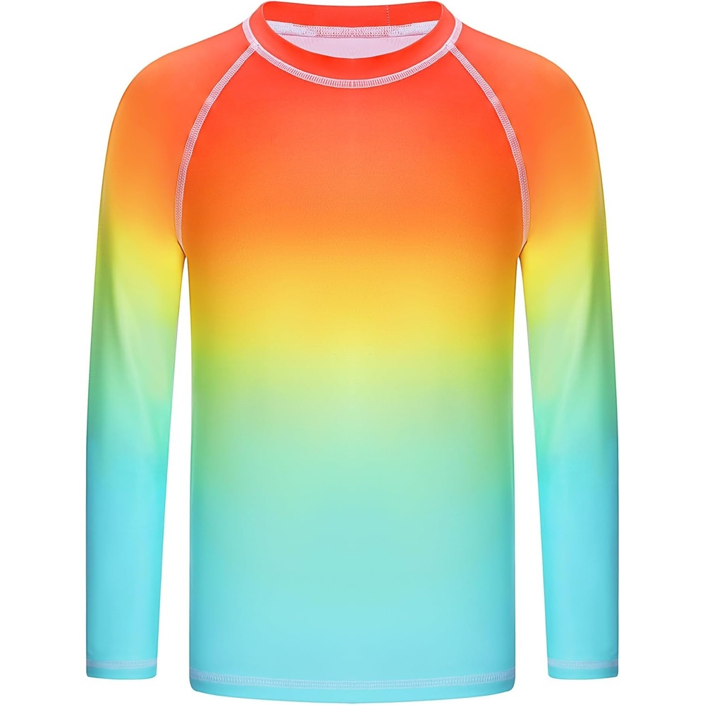image:imageRunhit Boys Gradient Rash Guard Swim Shirt Long Sleeve Kids UPF 50 Sun Protection UV Water Shirts SPF Quick Dry RashguardOrangebluegreen