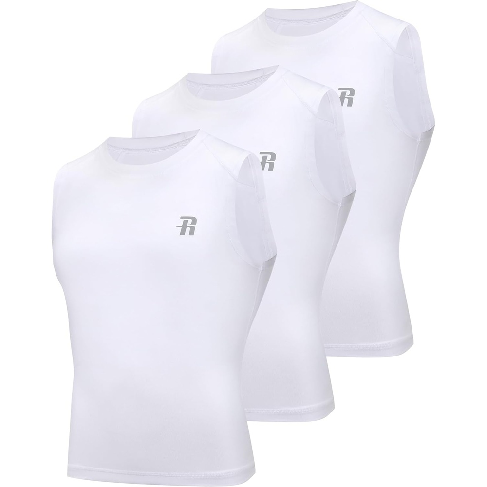 image:imageRunhit Boys Sleeveless Compression Shirt Kids Athletic Tank Tops Youth Quick Dry Undershirt for Football Basketball3pack White