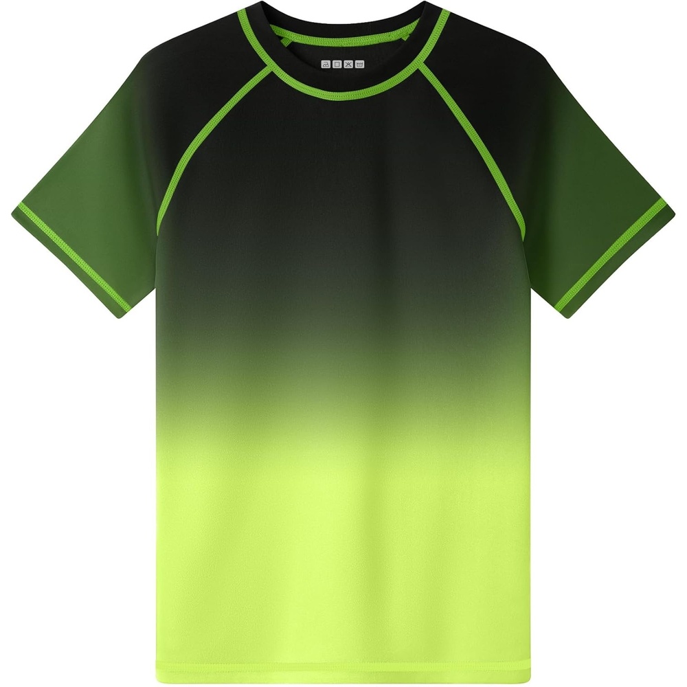 image:imageRunhit Boys Swim Shirt Rash Guard Short Sleeve UPF 50 Sun Protection Kids Water UV SPF Shirt Quick DryBlack Green Gradient