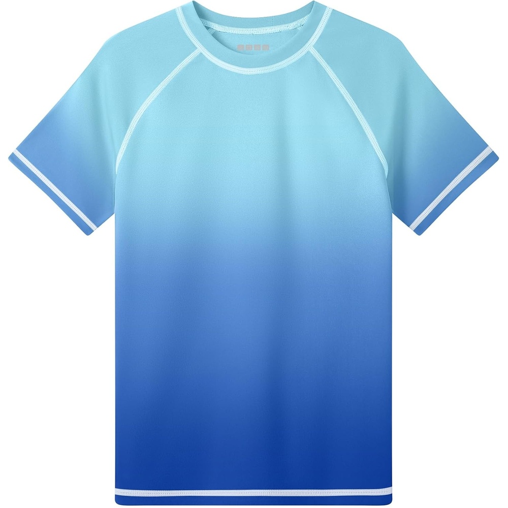 image:imageRunhit Boys Swim Shirt Rash Guard Short Sleeve UPF 50 Sun Protection Kids Water UV SPF Shirt Quick DryBlue Gradient