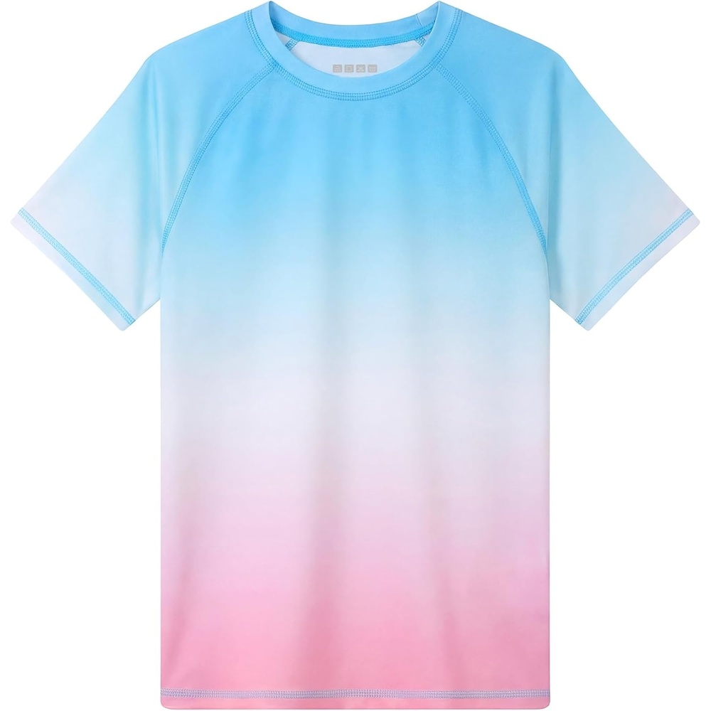 image:imageRunhit Boys Swim Shirt Rash Guard Short Sleeve UPF 50 Sun Protection Kids Water UV SPF Shirt Quick DryBlue Pink Gradient