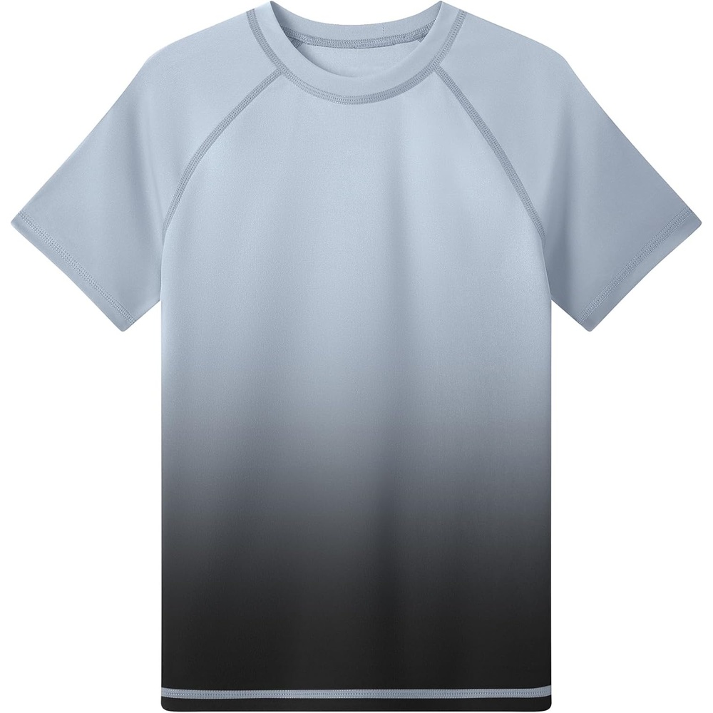 image:imageRunhit Boys Swim Shirt Rash Guard Short Sleeve UPF 50 Sun Protection Kids Water UV SPF Shirt Quick DryGrey Black Gradient