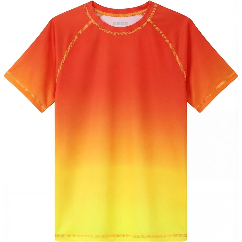 image:imageRunhit Boys Swim Shirt Rash Guard Short Sleeve UPF 50 Sun Protection Kids Water UV SPF Shirt Quick DryOrange Yellow Gradient
