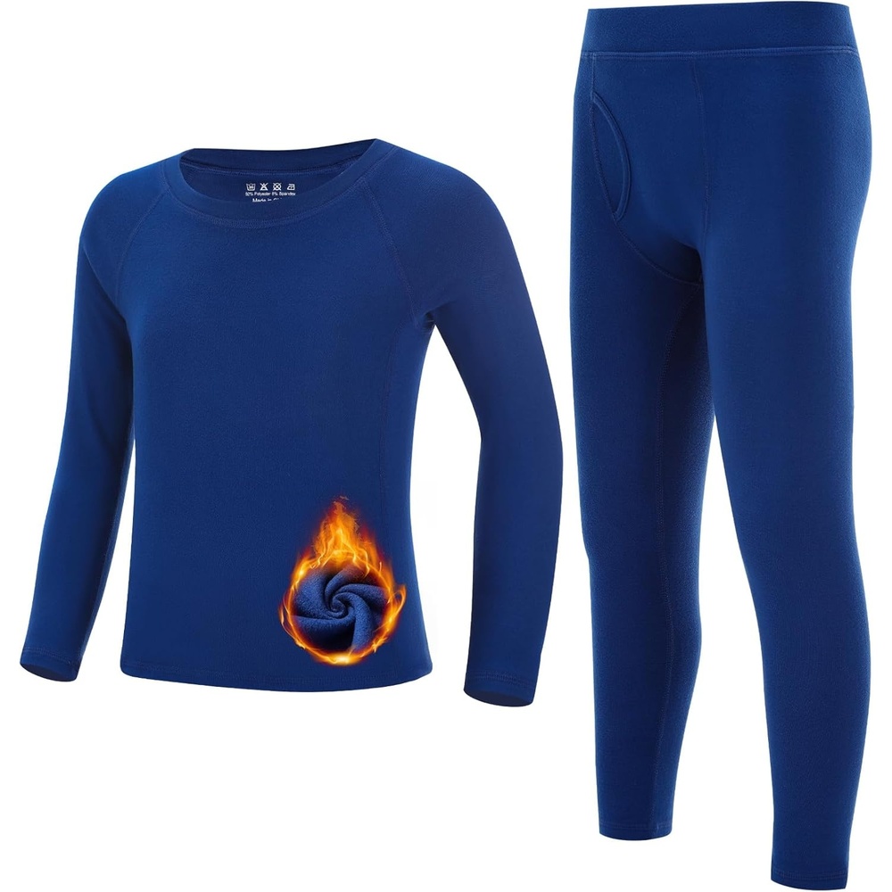 image:imageRunhit Boys Thermal Underwear Set Youth Kids Long Johns Boy Base Layer Soft Thermal Pants Fleece Lined Long Sleeve ShirtBlue