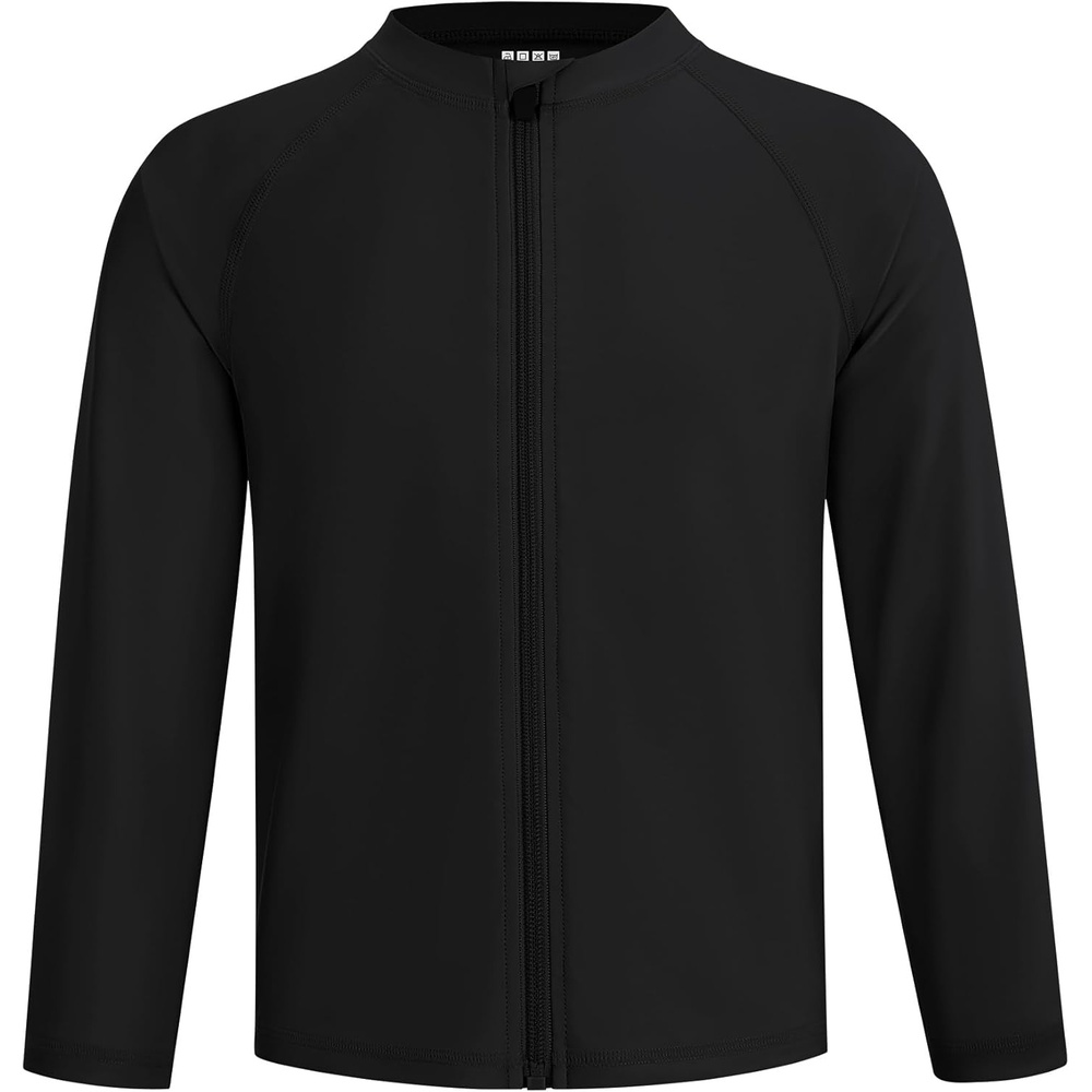 image:imageRunhit Boys UPF 50 Rash Guard Long Sleeve Zip Up 2T to Youth UV Sun Protection Shirt for Beach Surf Fish Quick DryBlack