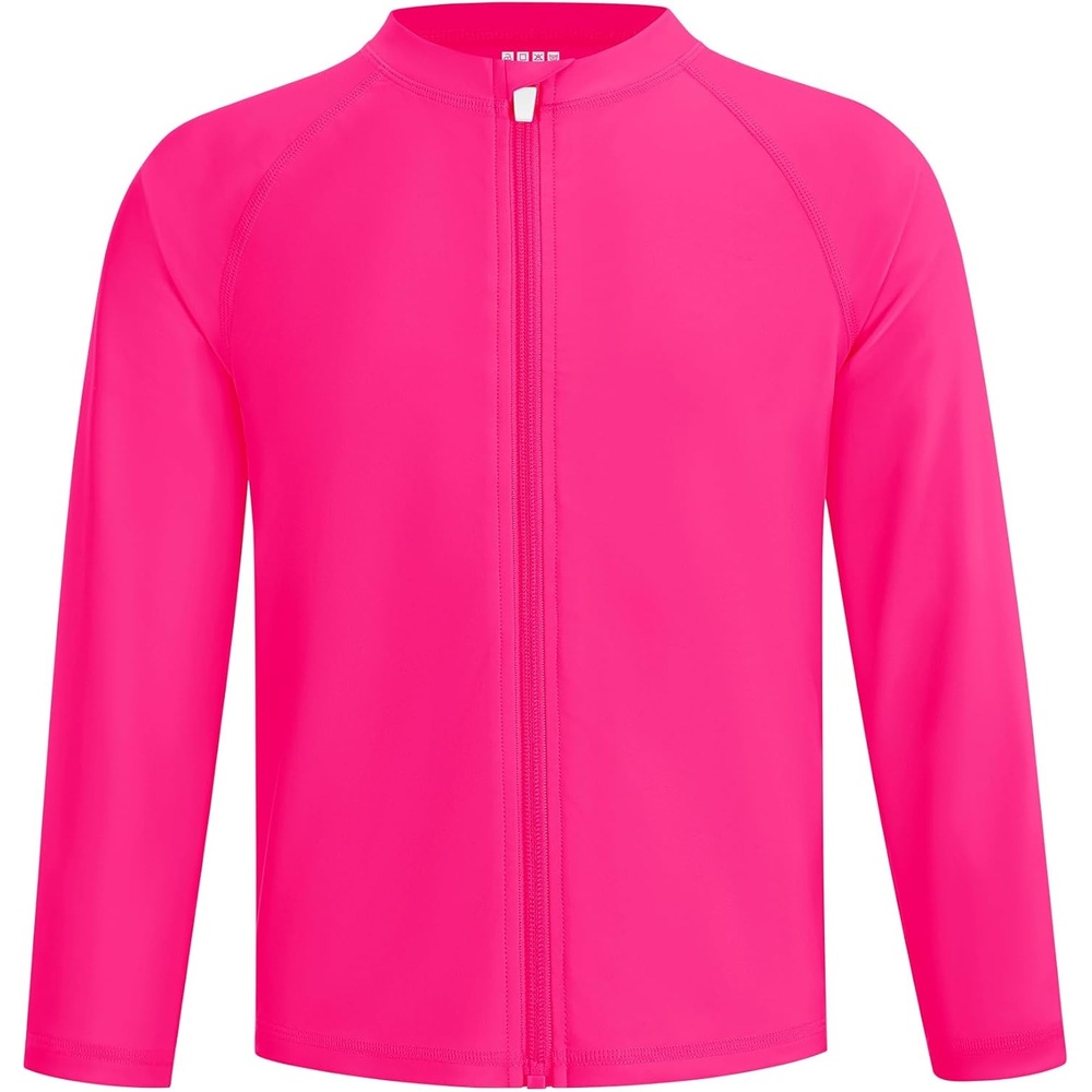 image:imageRunhit Boys UPF 50 Rash Guard Long Sleeve Zip Up 2T to Youth UV Sun Protection Shirt for Beach Surf Fish Quick DryHot Pink