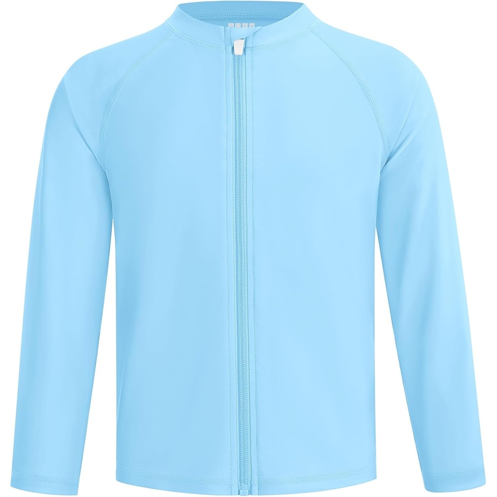 image:imageRunhit Boys UPF 50 Rash Guard Long Sleeve Zip Up 2T to Youth UV Sun Protection Shirt for Beach Surf Fish Quick DryLight Blue