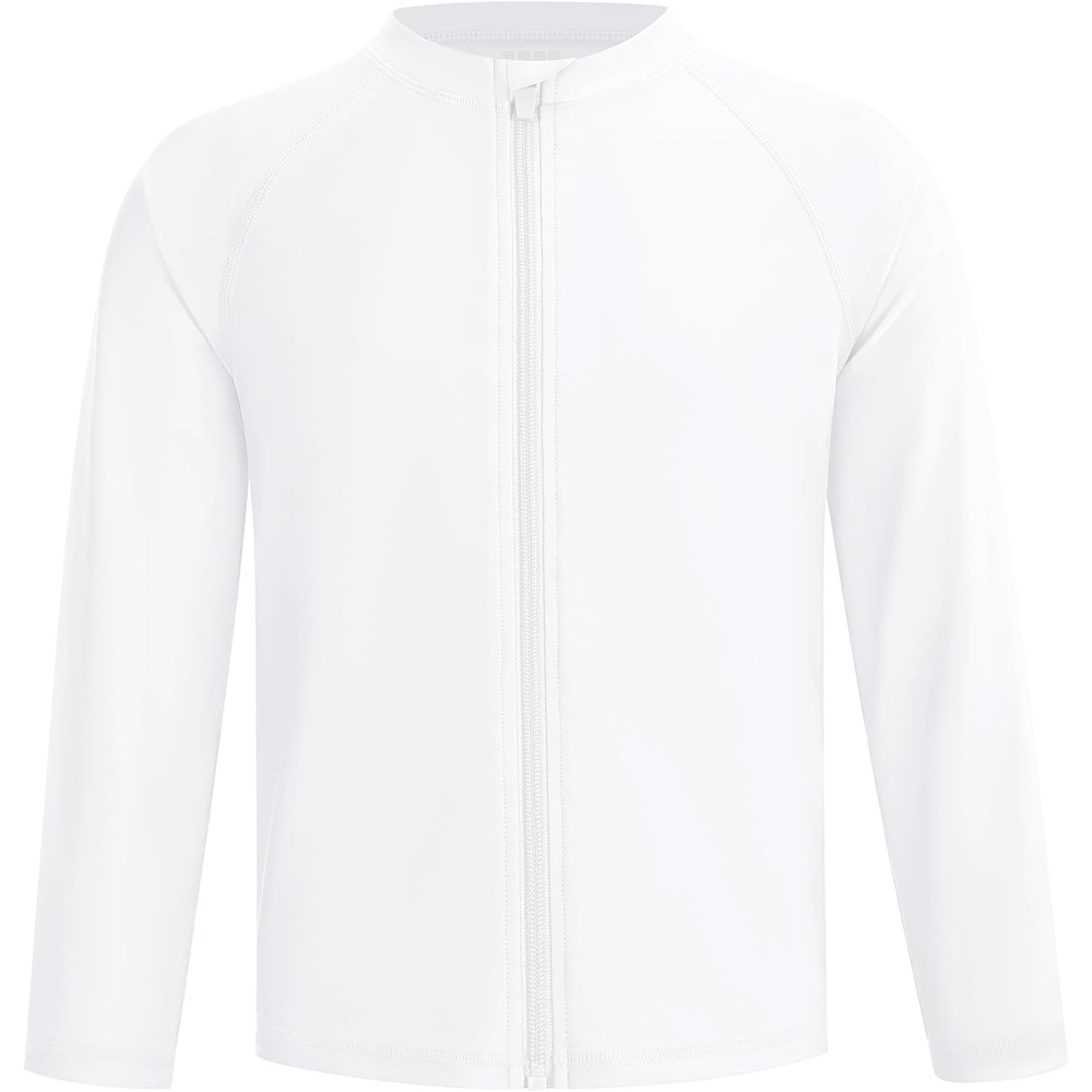 image:imageRunhit Boys UPF 50 Rash Guard Long Sleeve Zip Up 2T to Youth UV Sun Protection Shirt for Beach Surf Fish Quick DryWhite