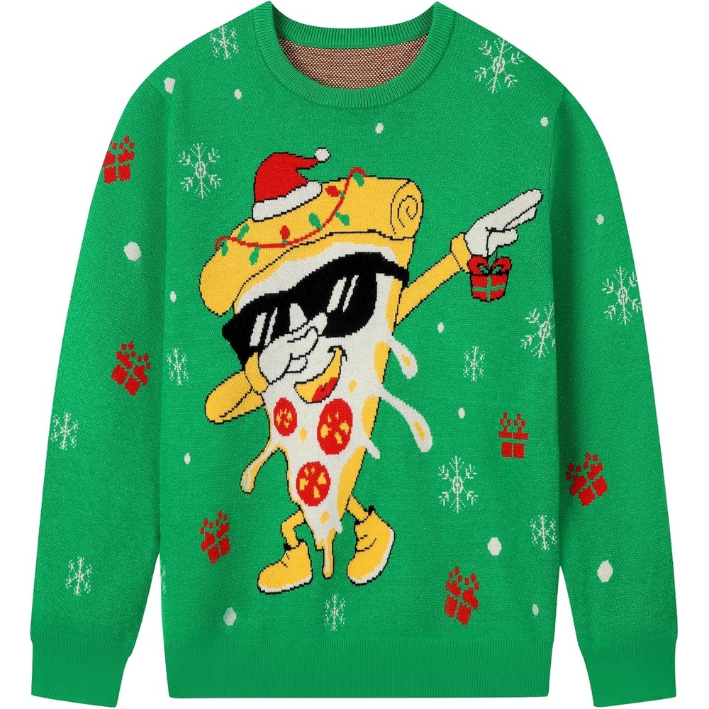 image:imageRunhit Boys Ugly Christmas Sweater Kids Funny Crew Neck Knitted Christmas Pullover for Xmas HolidayDancing Pizza