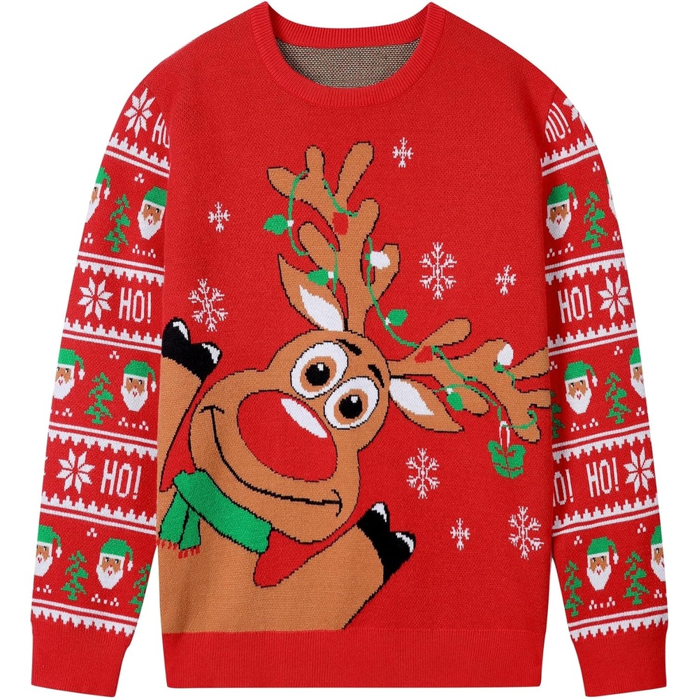 image:imageRunhit Boys Ugly Christmas Sweater Kids Funny Crew Neck Knitted Christmas Pullover for Xmas HolidayReindeer