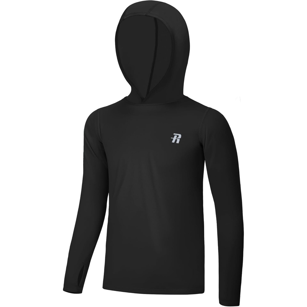 image:imageRunhit Boys amp Toddler UPF 50 Rash Guard Hoodie Kids UV Sun Protection Long Sleeve Shirt for Fishing Outdoor Beach CampingBlack