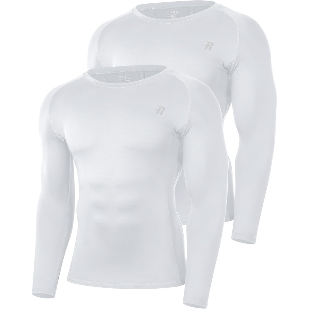 image:imageRunhit Compression Shirts for Men Long Sleeve Cool Dry Workout Undershirts Athletic Running Base Layer Top for Sports Gym2 PackwhiteWhite