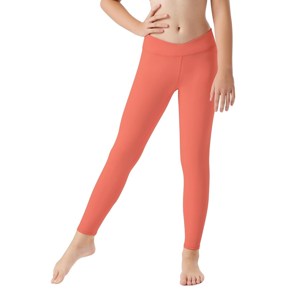 image:imageRunhit Girls Athletic Leggings Cross High Waisted Kids Yoga Dance Compression Pants for Teen Workout RunningCoral Pink