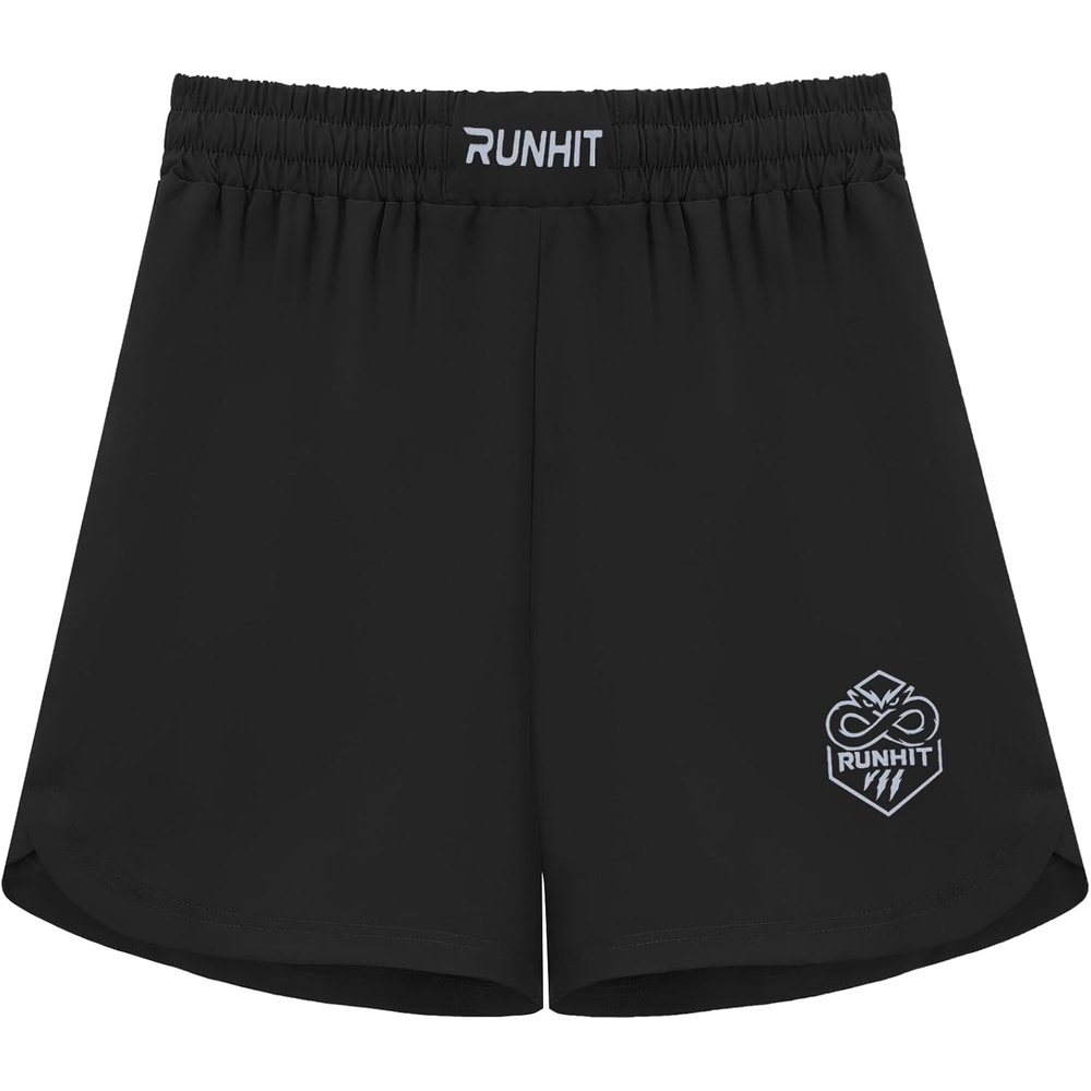 image:imageRunhit Kids MMA BJJ Wrestling Shorts Youth Boys No Gi Grappling Shorts for Boxing Jiu Jitsu Muay Thai TrainingBlack