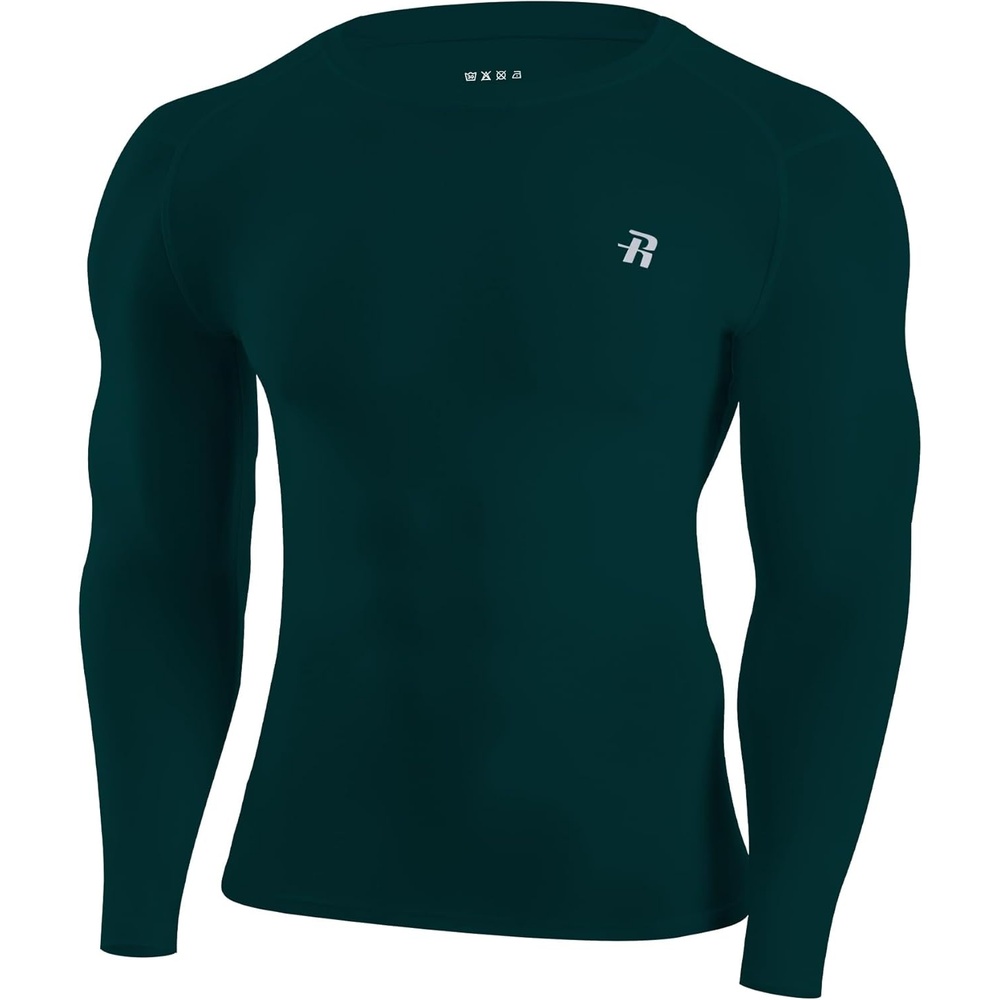 image:imageRunhit Long Sleeve Compression Shirts for Men UPF 50 Mens Compression Shirts Running Athletic Workout Base LayerDrak Green