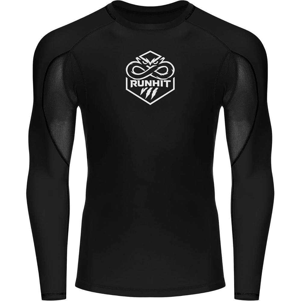 image:imageRunhit Mens BJJ Rash Guard Jiu Jitsu Compression Shirts Long Sleeve for MMA No GI Wrestling Grappling Sports Base LayerBlack