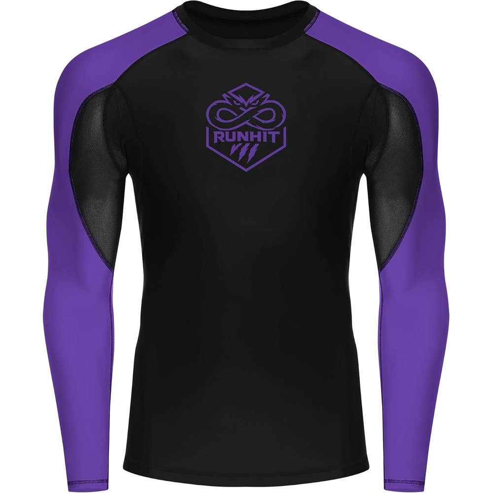 image:imageRunhit Mens BJJ Rash Guard Jiu Jitsu Compression Shirts Long Sleeve for MMA No GI Wrestling Grappling Sports Base LayerPurple