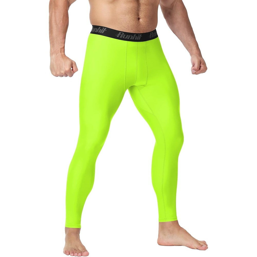 image:imageRunhit Mens BJJ Rash Guard Jiu Jitsu Compression Spats Pants No Gi MMA Leggings Martial Arts Sports Tights Base LayerNeon Green