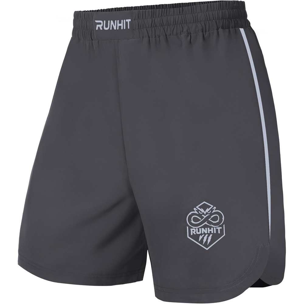 image:imageRunhit Mens BJJ Shorts MMA Fight Shorts for Wrestling Boxing No Gi Jiu Jitsu Muay Thai Training Grappling FightingGrey