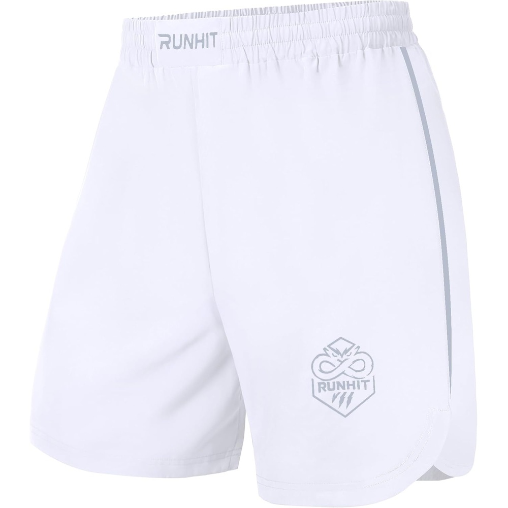 image:imageRunhit Mens BJJ Shorts MMA Fight Shorts for Wrestling Boxing No Gi Jiu Jitsu Muay Thai Training Grappling FightingWhite