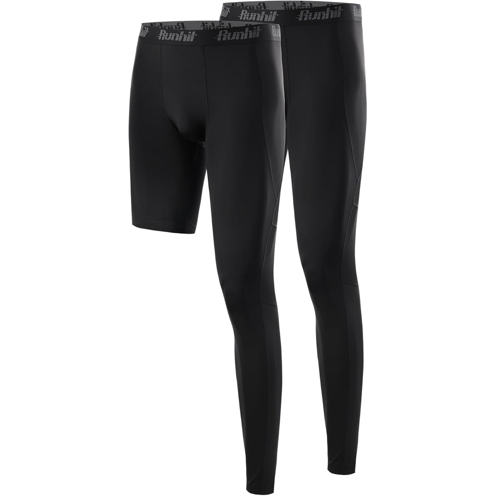 image:imageRunhit Mens Basketball One Leg Compression Tights Full Length Single Leg Compression Pants Sports Base Layer UnderwearBlackblackleft Long
