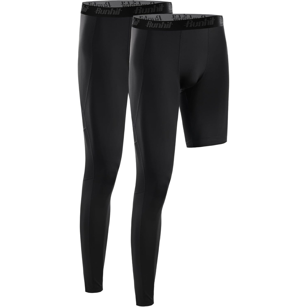 image:imageRunhit Mens Basketball One Leg Compression Tights Full Length Single Leg Compression Pants Sports Base Layer UnderwearBlackblackright Long