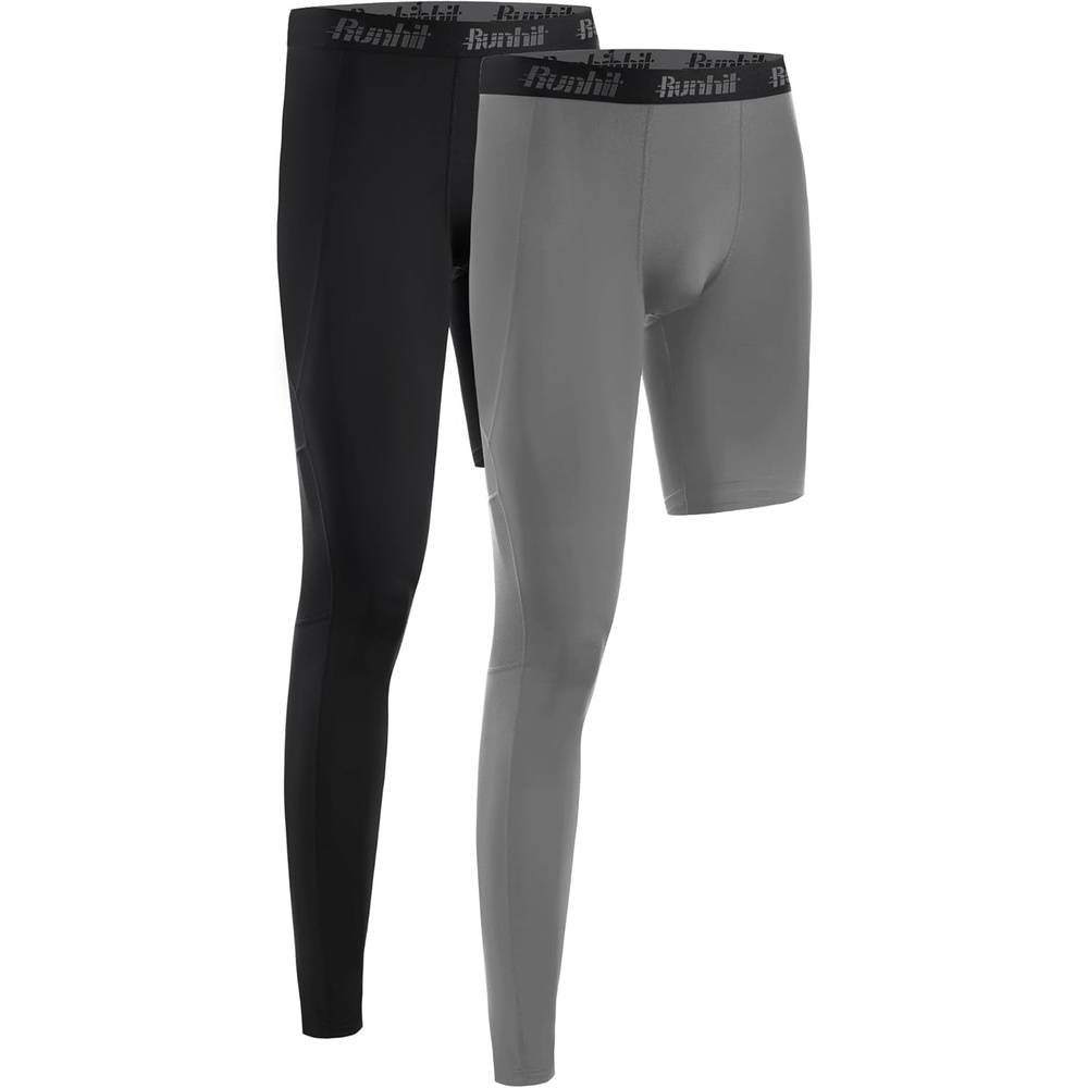 image:imageRunhit Mens Basketball One Leg Compression Tights Full Length Single Leg Compression Pants Sports Base Layer UnderwearBlackgrayright Long