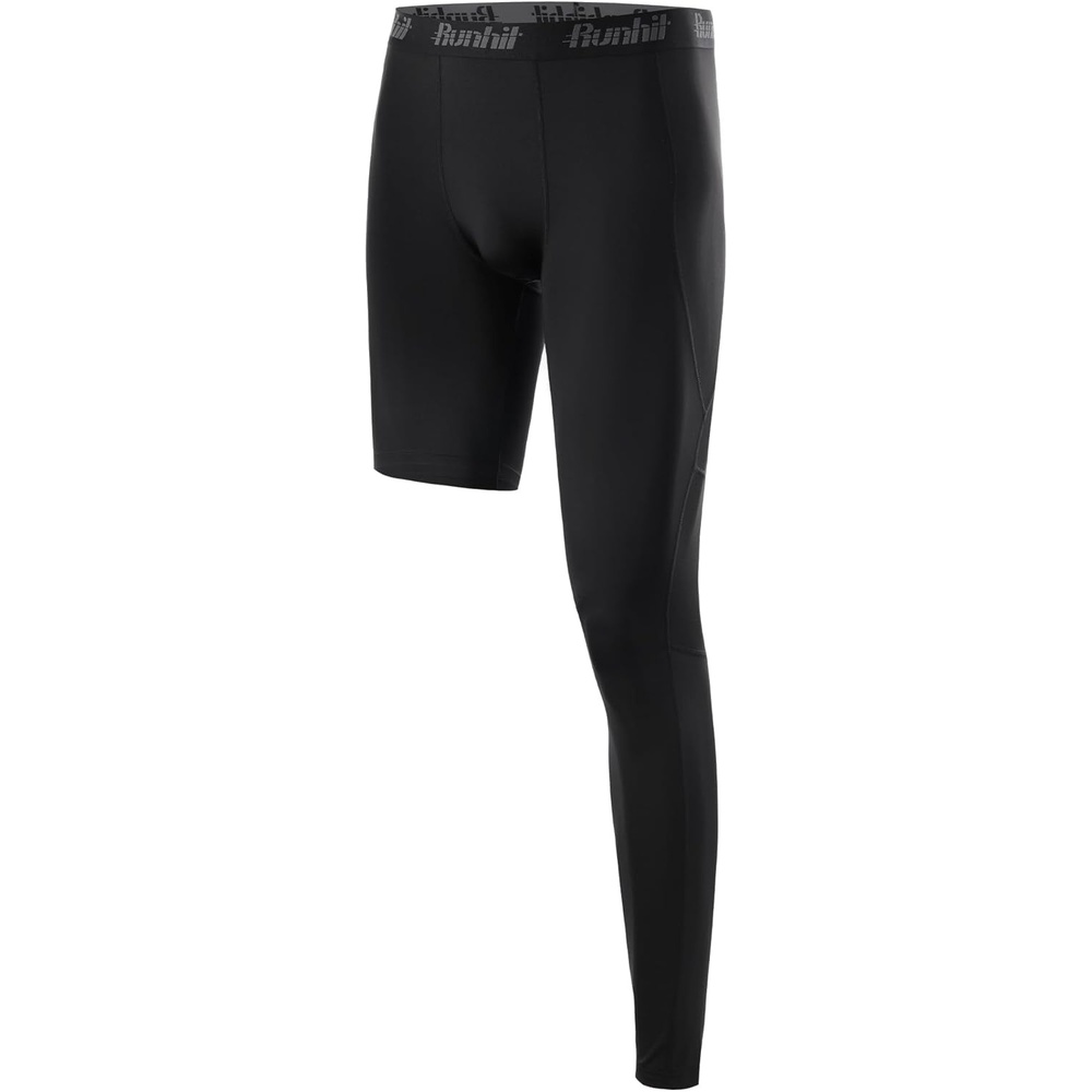 image:imageRunhit Mens Basketball One Leg Compression Tights Full Length Single Leg Compression Pants Sports Base Layer UnderwearBlackleft Long