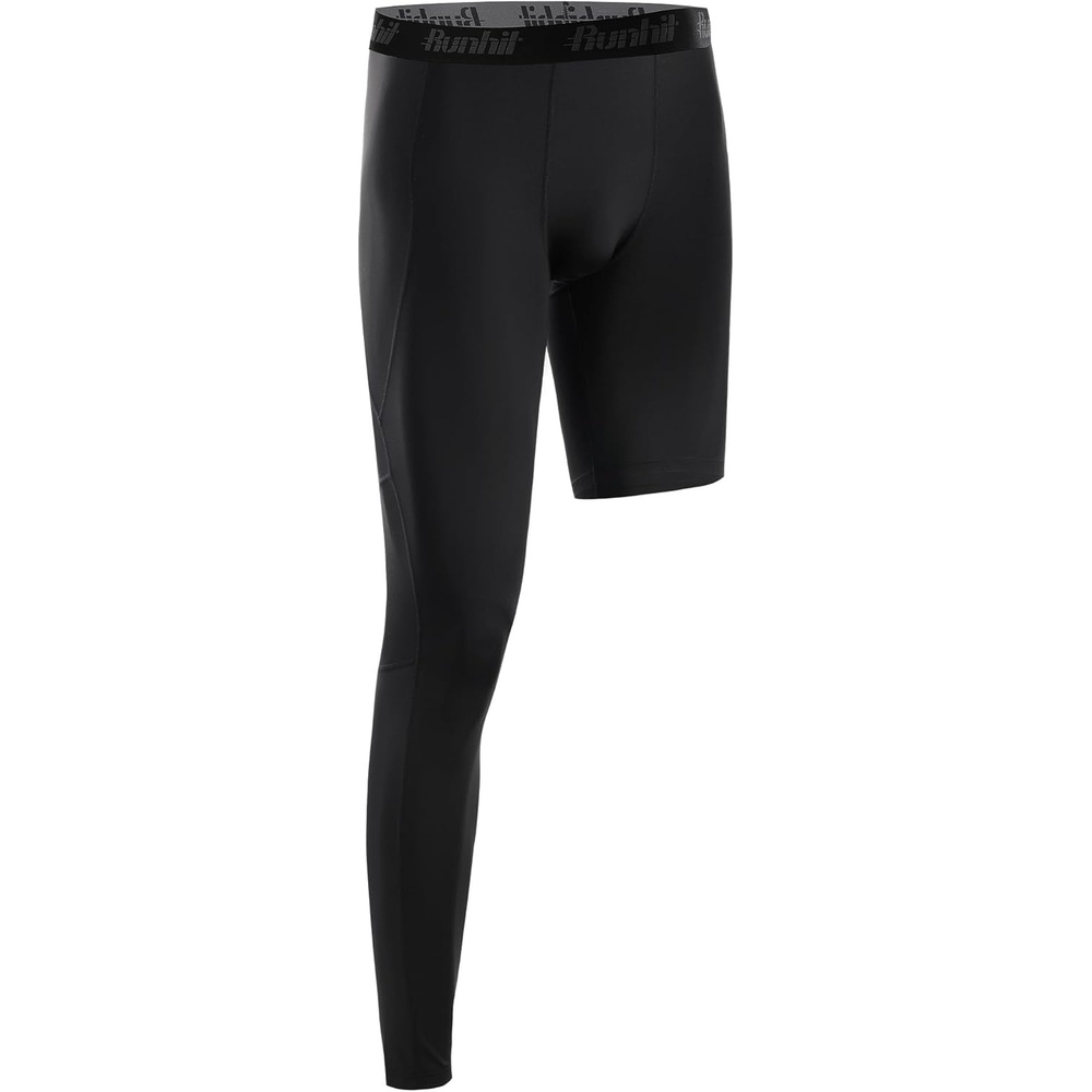 image:imageRunhit Mens Basketball One Leg Compression Tights Full Length Single Leg Compression Pants Sports Base Layer UnderwearBlackright Long