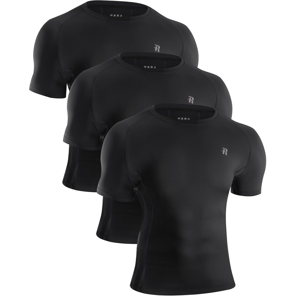 image:imageRunhit Mens Compression Shirts Short Sleeve Athletic T Shirt Cool Dry Workout Tops Sports Base Layer Undershirt3 PackblackBlackBlack